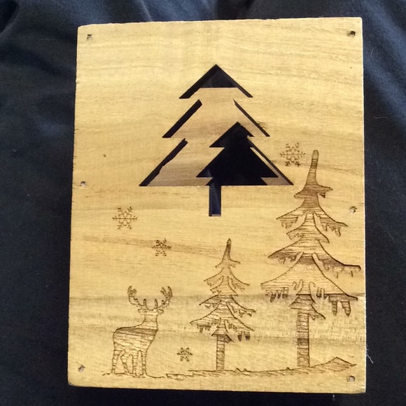 Other - Etched wood candle holder. H258